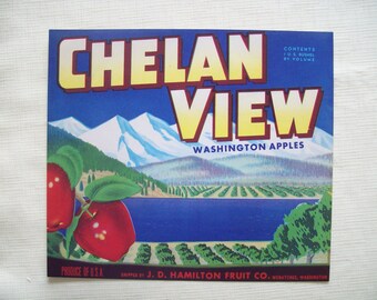 ORIGINAL APPLE CRATE LABEL WASHINGTON VINTAGE TYPOGRAPHY 1940 HI BUV ALL YELLOW