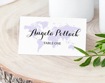 Wedding Place Card Template - Lavender Map - Where in the World are you Sitting Place Cards - Download, add names, and trim!