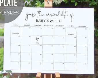 Minimalist Baby Due Date Calendar, Baby Shower Game, Floral, Guess Baby Birth Date, Editable Baby Prediction, Due Date Game, Baby Pool