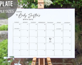 Minimalist Baby Due Date Calendar, Baby Shower Game, Floral, Guess Baby Birth Date, Editable Baby Prediction, Due Date Game, Baby Pool