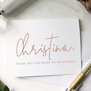 Thank you Bridesmaid, Maid of Honor - Wedding Party Cards - Wedding day thank you card - Real Foil, Gold, Silver, Blush