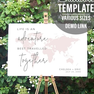 Map Welcome Sign for Weddings and Events - DIY Custom Template - Edit and download Instantly - Travel Theme Event - Adventure Awaits