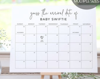 Minimalistischer Baby-Fälligkeitsdatumskalender, Babypartyspiel, Floral, errate das Geburtsdatum des Babys, bearbeitbare Babyvorhersage, Fälligkeitsdatumsspiel
