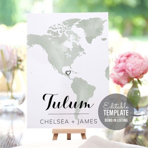 Reise Thema Tischschild - Tischschild Vorlage - Aquarell Karte - Wo in der Welt sitzen Sie Tischschilder - DIY