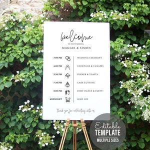 Welcome Timeline, Minimalist Order of the Day Template - Order of Events - Welcome Sign - Itinerary, Instant Download, Customizable Template