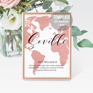 Reisethema Tischschild - Warum wir es lieben - Tischschildvorlage - Rose Gold Karte - Wo in der Welt sitzen Sie Tischschilder