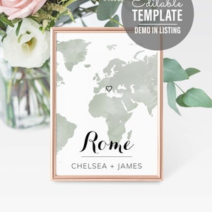 Reisthema Tafelbord - Tafelbordsjabloon - Aquarelkaart - Waar ter wereld zit je tafelborden - DIY