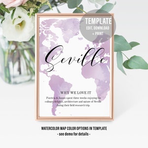 Reise Thema Tischschild - Warum wir es lieben - Tischschild Vorlage - Aquarell Karte - Wo in der Welt sitzen Sie Tischschilder - DIY