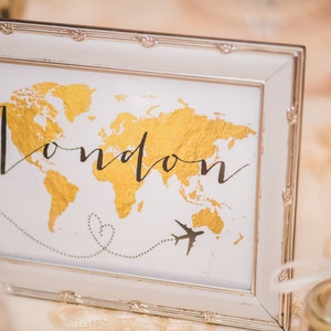 Travel Theme Custom Printable Wedding Table Numbers, Cities, Countries Table Sign Template image 3