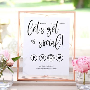 Social Media Template Sign, Let&#39;s get social, Business Sign, Editable Template, Small business, Business Socials, Instant Download