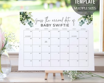 Baby Fälligkeitsdatumskalender, Babypartyspiel, Floral, errate Baby Geburtsdatum, bearbeitbare Babyvorhersage, Fälligkeitsdatumsspiel