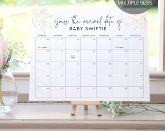 Baby Fälligkeitsdatumskalender, Babypartyspiel, Floral, errate Baby Geburtsdatum, bearbeitbare Babyvorhersage, Fälligkeitsdatumsspiel