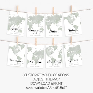 Travel theme Table Sign - Table Sign Template - Watercolor Map - Where in the world are you sitting table signs - DIY