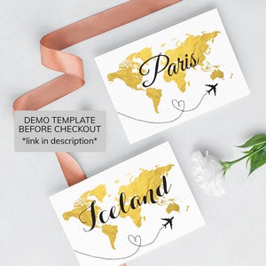 Travel Theme Custom Printable Wedding Table Numbers, Cities, Countries - Table Sign Template