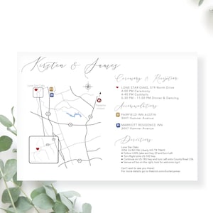Itinéraires de mariage personnalisés et informations cartographiques imprimables - Détails du week-end de mariage - Carte de mariage - Carte de détails Carte - Plan du lieu de mariage