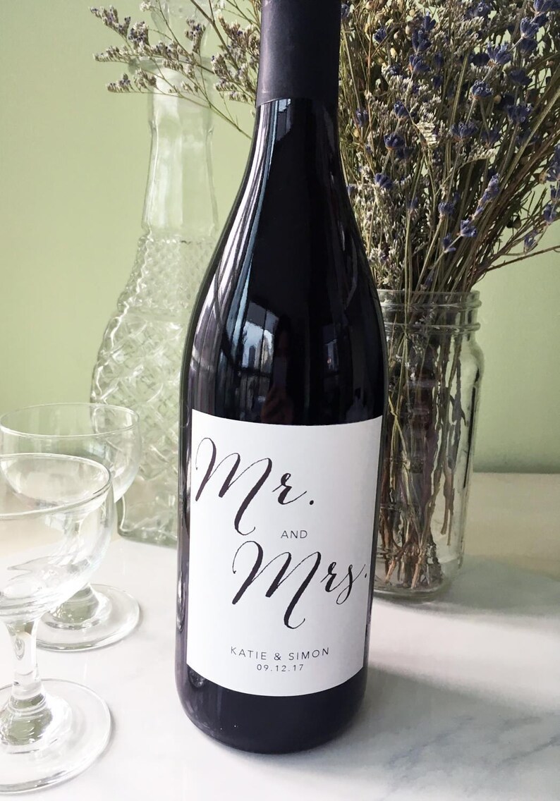 Personalized Mr and Mrs Wine Bottle Labels Customize for