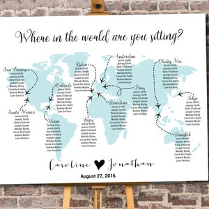 Weltkarte Sitzkarte Druckbare digitale personalisierte Datei "Where in the World are you sitting?" - Travel Theme - Destination