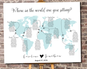 World Map Seating Chart Printable Digital Personalized File "Where in the World are you sitting?" - Travel Theme - Destination