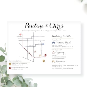 Direcciones de boda personalizadas e información de mapa imprimible - Detalles del fin de semana de boda - Tarjeta de mapa de bodas - Tarjeta de mapa de detalles - Mapa del lugar de la boda