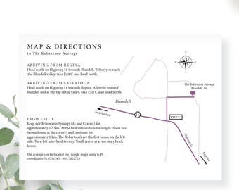 Custom Wedding Directions and Map Information Printable - Wedding Map Card - Details Map Card - Wedding Details - Wedding Venue Map