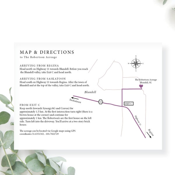 Custom Wedding Directions and Map Information Printable - Wedding Map Card - Details Map Card - Wedding Details - Wedding Venue Map