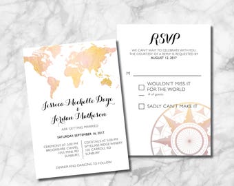 Weltkarte HochzeitSeinladung Set - Individualisieren, Herunterladen und Drucken
