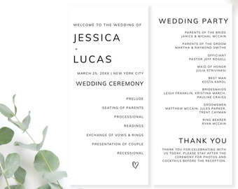 Minimalist Wedding Program Template - Template - DIY Custom Wedding Program - Instant Download - Wedding Ceremony and Wedding Party Welcome