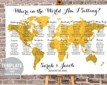 Where in the World Are You Sitting Travel Theme Seating Plan for Weddings and Events - Seating plan template - DIY Seating Chart Template