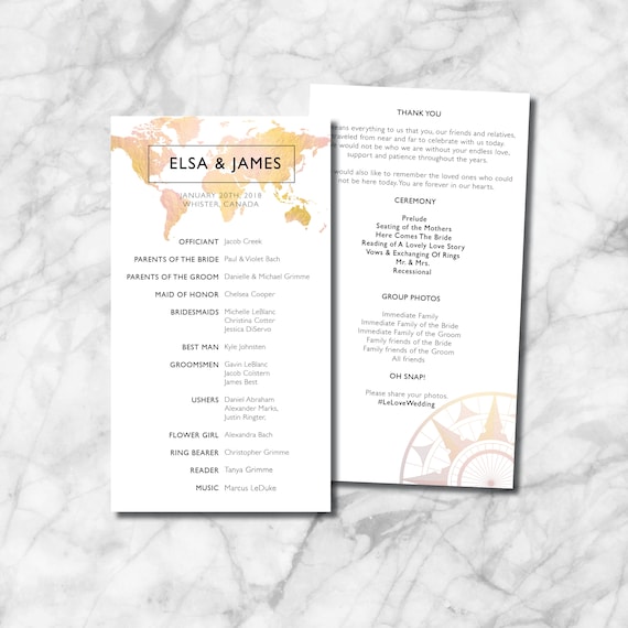 Wedding Program Printable Travel Adventure Themed Or Etsy