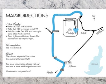 Custom Wedding Directions and Map Information Printable - Wedding Map Card - Details Map Card