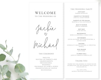 Minimalist Wedding Program Template - Template - DIY Custom Wedding Program - Instant Download - Wedding Ceremony and Wedding Party Welcome