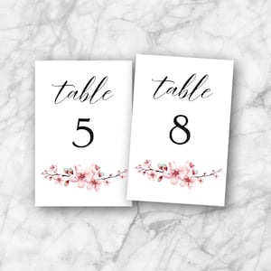 Numéros de table - Centre de table imprimable remplissable de fleurs de cerisier 4 x 6 ou 5 x 7 pouces - Remplissez, imprimez, affichez !