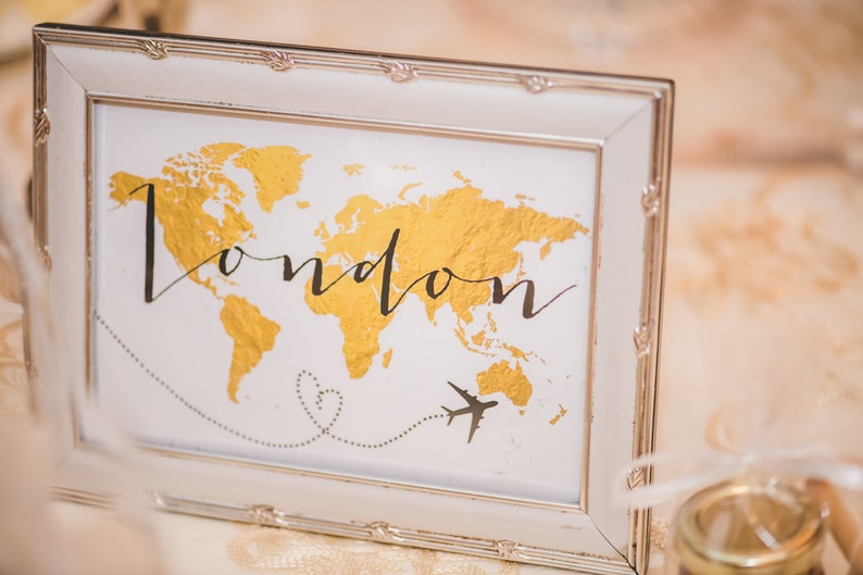 Travel Theme Custom Printable Wedding Table Numbers, Cities, Countries Table Sign Template image 3