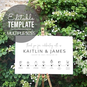 Welcome Timeline, Order of the Day Template - Order of Events - Welcome Sign - Itinerary, Instant Download, Customizable Template