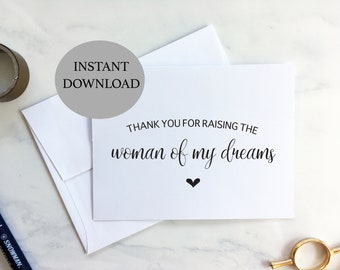Wedding Day Greeting Card - Thank you - raising the woman of my dreams - man of my dreams - Instant Download
