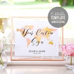 Horizontal Custom Map Sign - DIY Wedding Sign - Adjust Map Color Template - Travel theme events and weddings