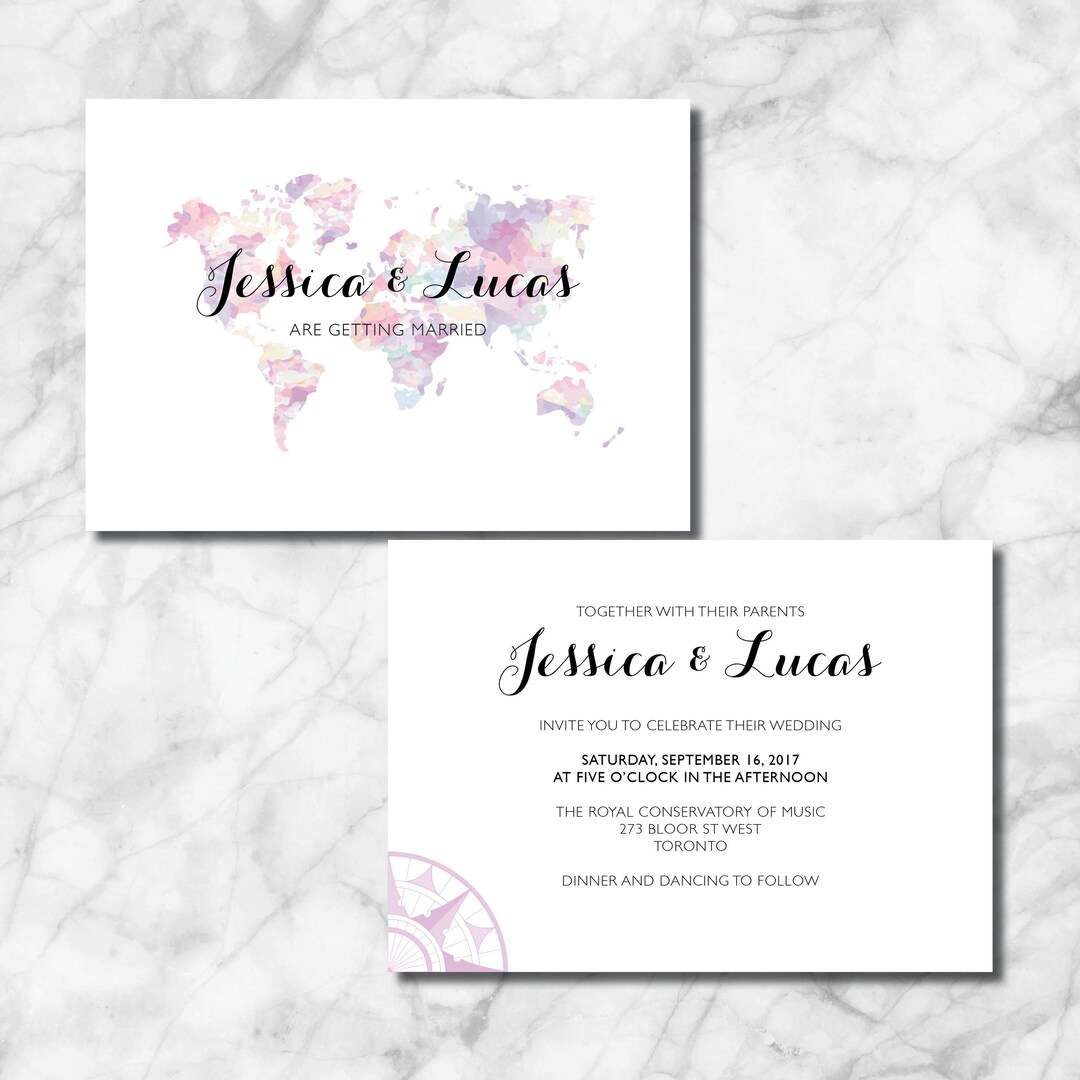 World Map Wedding Invitation for Your Travel Theme Wedding or Event