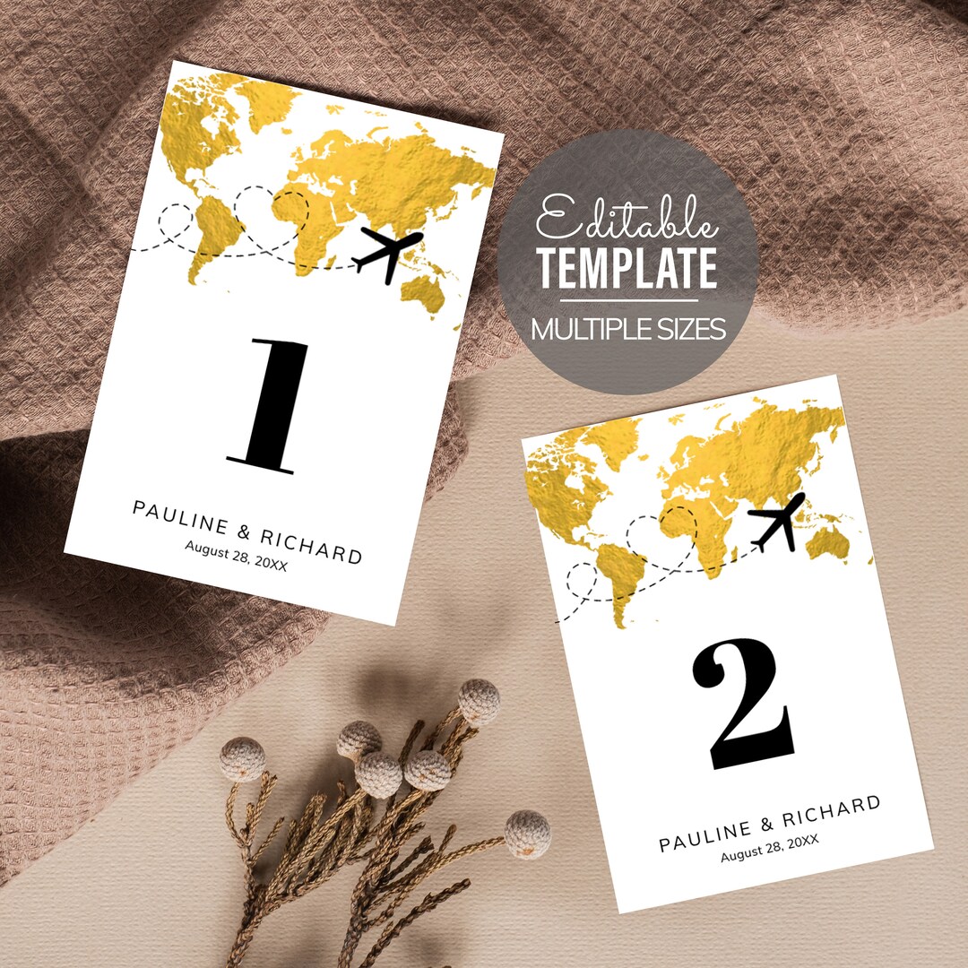 World Map Table Sign Numbers - Table Sign Template - Guest Table Signs ...