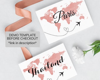 Travel Theme Custom Printable Wedding Table Numbers Cities | Etsy