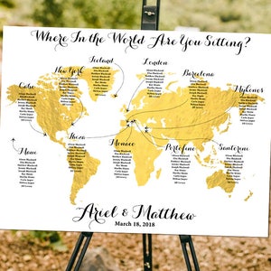 Personalisierte Weltkarte "Where in the World?" Sitzkarte - Druckbare digitale personalisierte Datei - Reise thema - Ziel