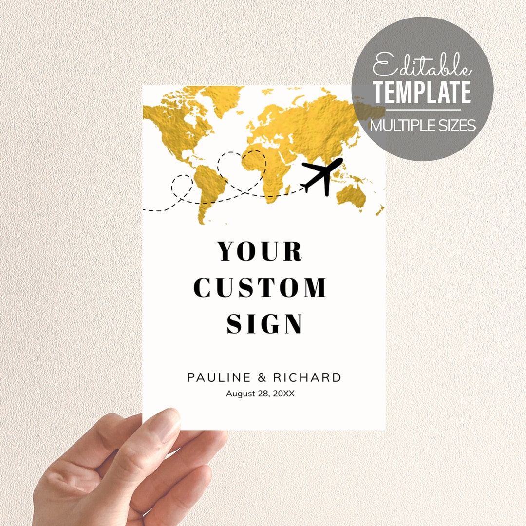 Custom Map Sign - DIY Wedding Sign - Adjust Map Color Template - Travel ...