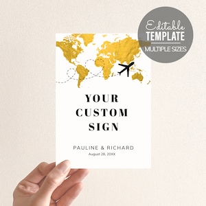 Custom Map Sign - DIY Wedding Sign - Adjust Map Color Template - Travel theme events and weddings