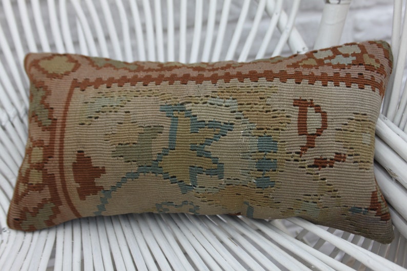 Handwoven Pillow Turkish Kilim Pillow Brown Pillow Cushion Case 8x16 Ethnic Pillow Sofa Pillow 799 Embroidered Pillow Designer Pillow