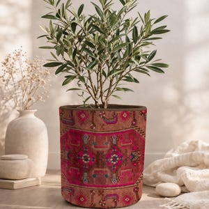Krukskydd i dammig ros, krukväxt i vintage-stil, boho tygkruka, rosa mönster inomhuskrukväxtdekor, present, leksaksorganisatör