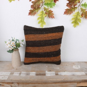Vintage Kilim Throw Pillow, Vintage Kilim Pillow, 12x12 Throw Kilim Pillow, Kilim Pillow Cover, Brown Pillow, Contemporary Striped Pillow,