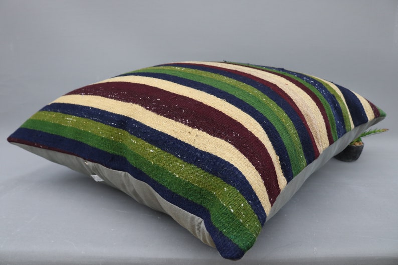Couch Pillow 379 Green Pillow Kilim Pillow Turkish Pillow Vintage Pillow 32x32 Body Pillow Striped Pillow Natural Pillow Cover Case