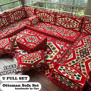 U-shaped Floor Cushion, Sectional Floor Seating, Ottoman Floor Seating, Traditional Floor Sofa, Kilim Pattern Pillow, Home Decor,