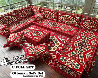 U-shaped Floor Cushion, Sectional Floor Seating, Ottoman Floor Seating, Traditional Floor Sofa, Kilim Pattern Pillow, Home Decor,