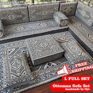 Gray Sofa, Ottoman Floor Seating, Traditional Sofa, Floor Cushion, Sectional Floor Seating, Kilim Pattern Pillow, Home Decor, Sofa Decor,