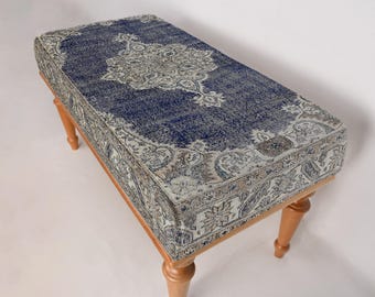 Footstool Bench, Coffee Bench, Ottoman Bench, Upholstered Bench, Turkish Rug Bench, Kilim Bench, Home Decor Bench, Handmade Bench